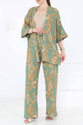 Desenli Kimono Takım Haki - 27287 - 3