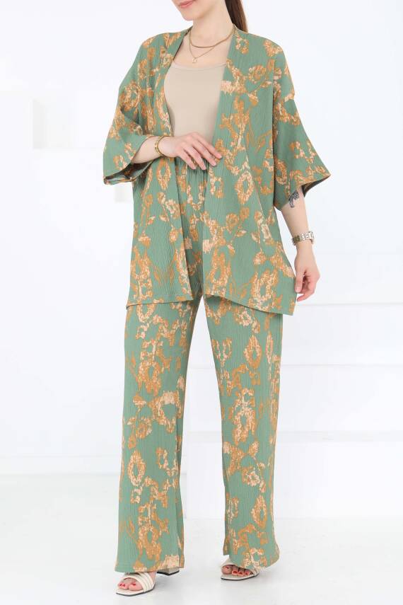 Desenli Kimono Takım Haki - 27287 - 3