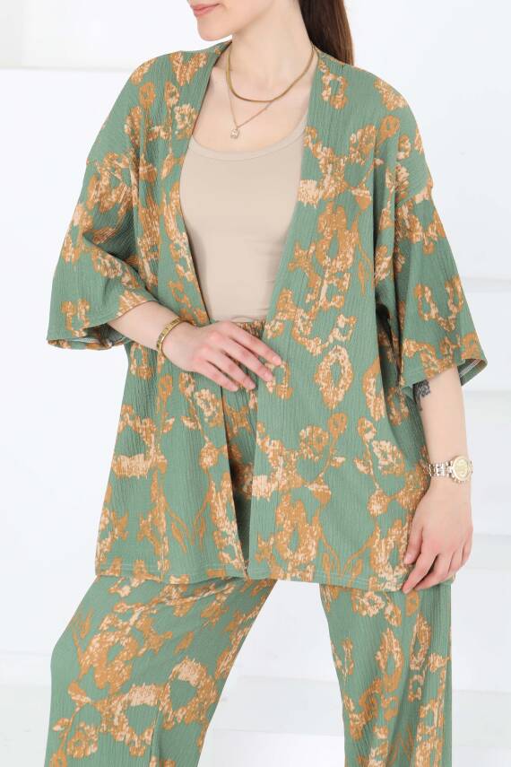Desenli Kimono Takım Haki - 27287 - 4