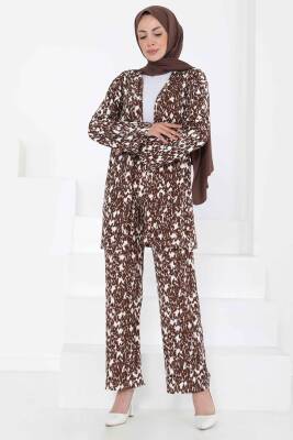 Desenli Kimono Takım Kahve - 27132 - 1