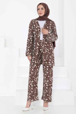 Desenli Kimono Takım Kahve - 27132 - 3