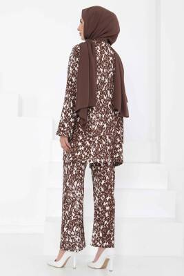 Desenli Kimono Takım Kahve - 27132 - 6