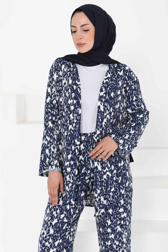 Desenli Kimono Takım Lacivert - 27132 - 2