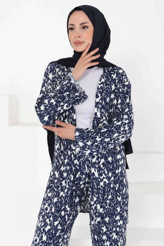 Desenli Kimono Takım Lacivert - 27132 - 4