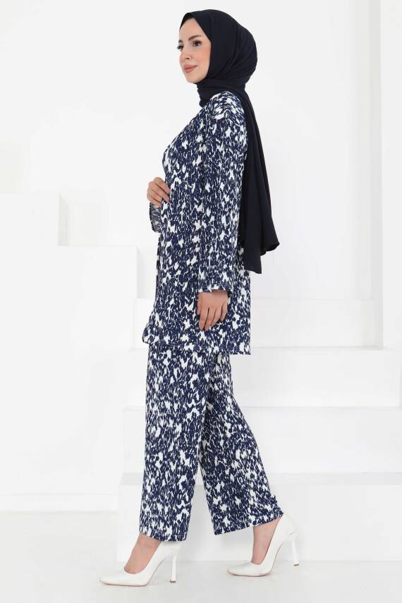 Desenli Kimono Takım Lacivert - 27132 - 5