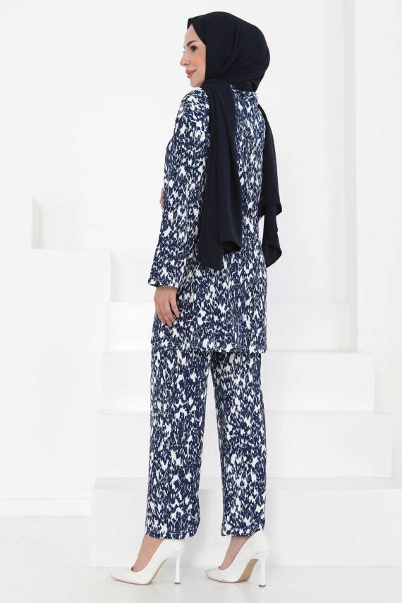 Desenli Kimono Takım Lacivert - 27132 - 6