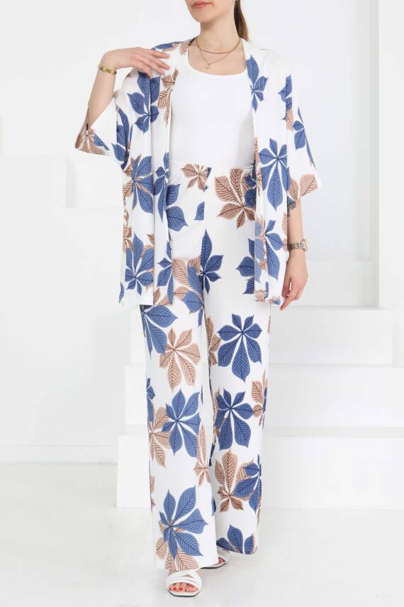 Desenli Kimono Takım Mavi - 27284 - 2