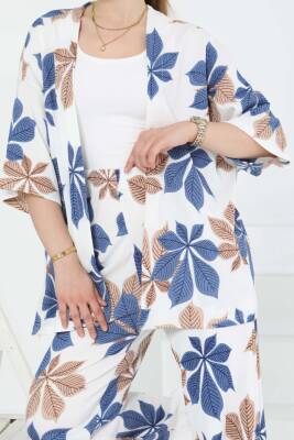 Desenli Kimono Takım Mavi - 27284 - 3