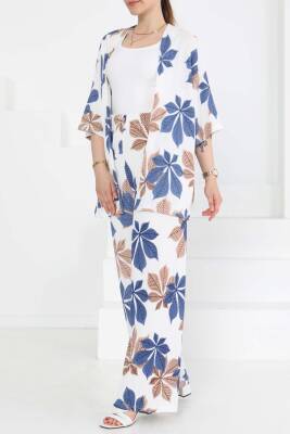 Desenli Kimono Takım Mavi - 27284 - 4