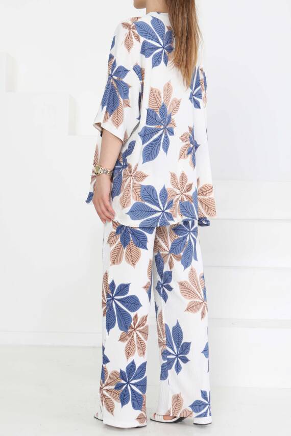 Desenli Kimono Takım Mavi - 27284 - 5