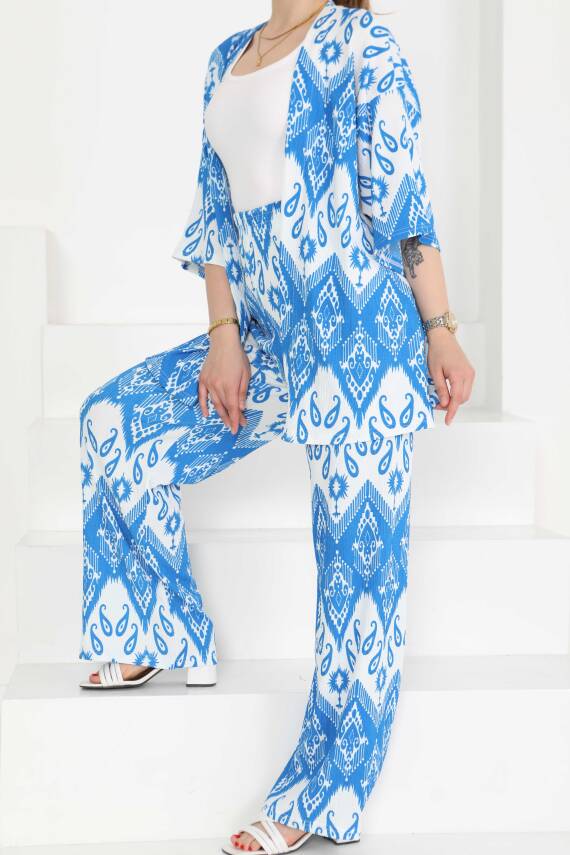Desenli Kimono Takım Mavi - 27286 - 1
