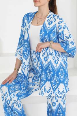 Desenli Kimono Takım Mavi - 27286 - 3