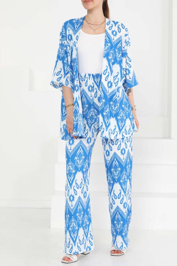 Desenli Kimono Takım Mavi - 27286 - 4
