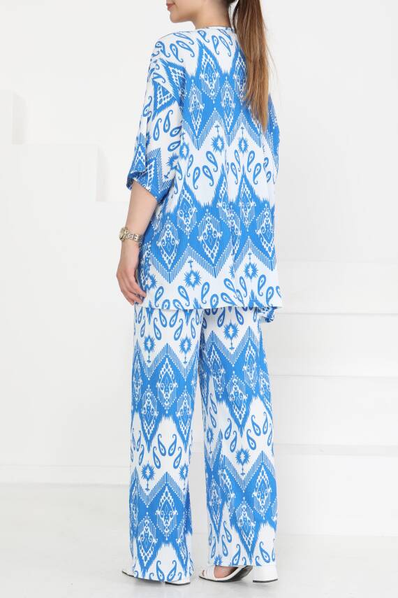 Desenli Kimono Takım Mavi - 27286 - 5