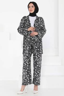 Desenli Kimono Takım Siyah - 27132 - 1