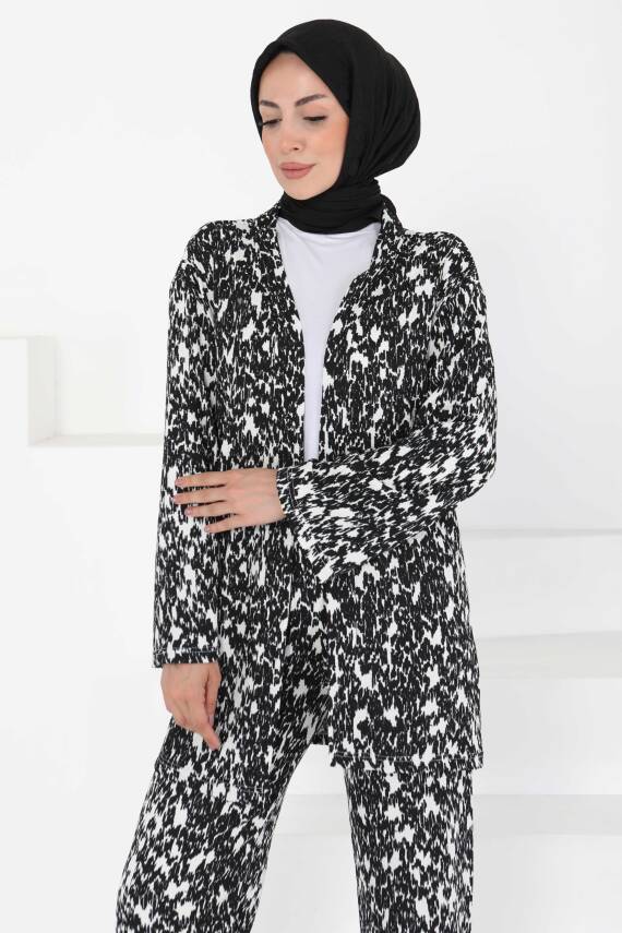 Desenli Kimono Takım Siyah - 27132 - 2
