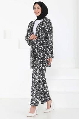 Desenli Kimono Takım Siyah - 27132 - 3