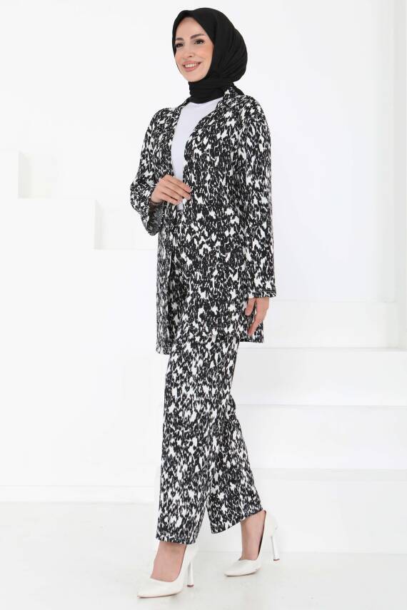 Desenli Kimono Takım Siyah - 27132 - 3