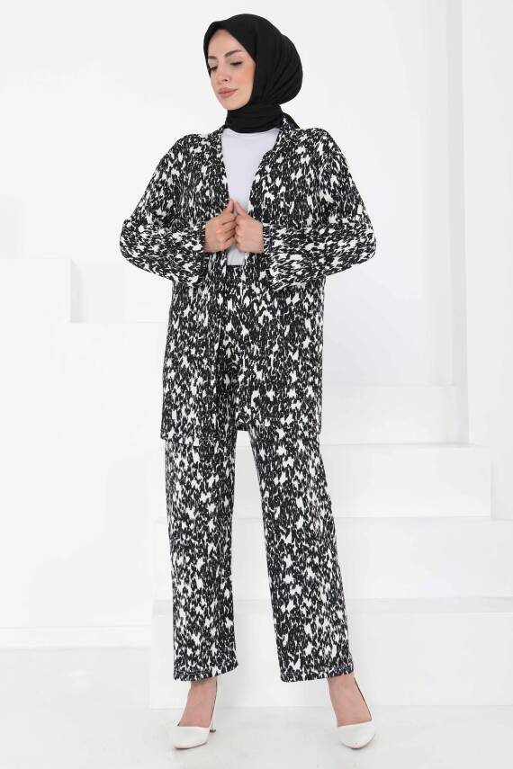 Desenli Kimono Takım Siyah - 27132 - 4