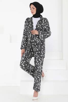 Desenli Kimono Takım Siyah - 27132 - 5