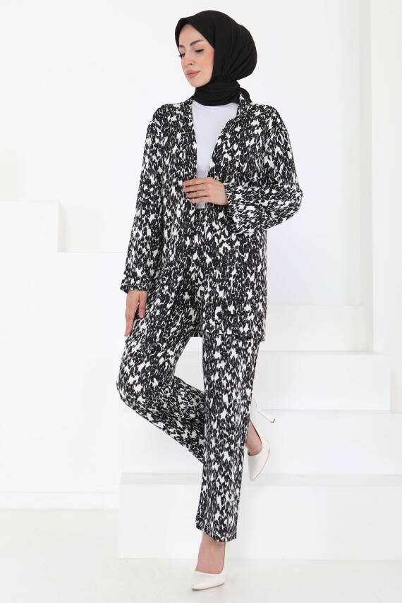 Desenli Kimono Takım Siyah - 27132 - 5