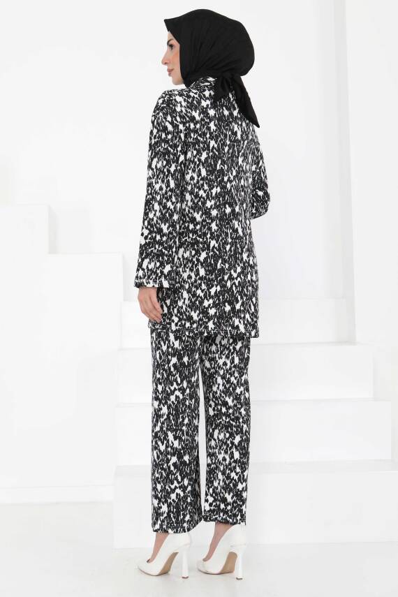 Desenli Kimono Takım Siyah - 27132 - 6