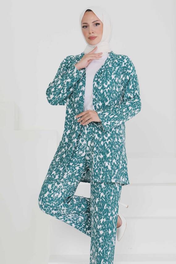 Desenli Kimono Takım Zumrut - 27132 - 1