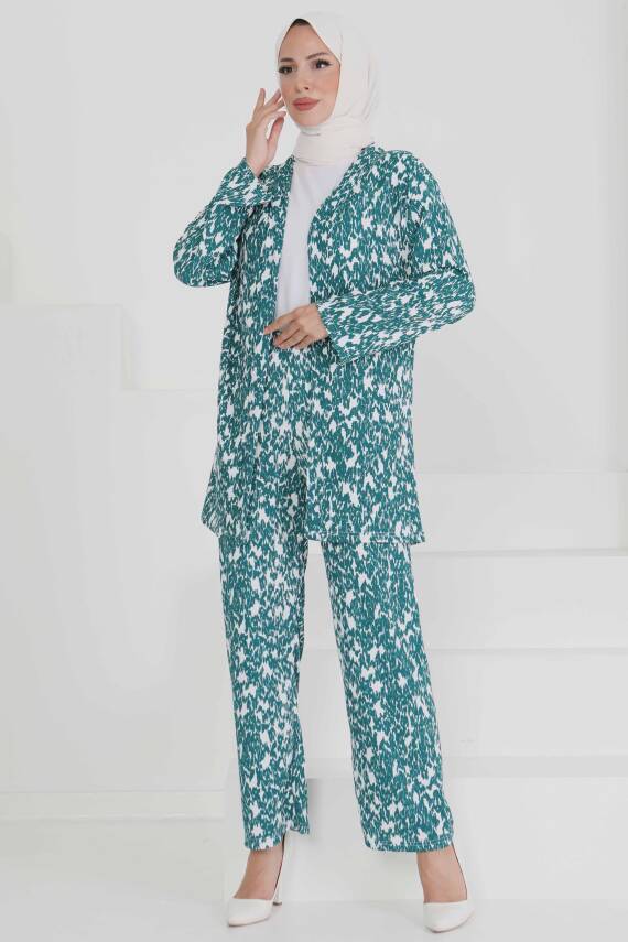 Desenli Kimono Takım Zumrut - 27132 - 2
