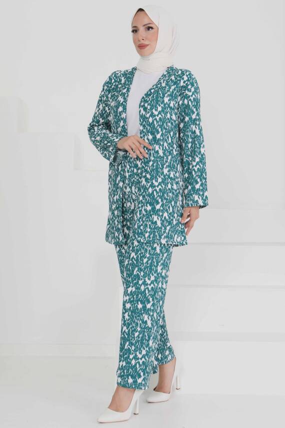 Desenli Kimono Takım Zumrut - 27132 - 3