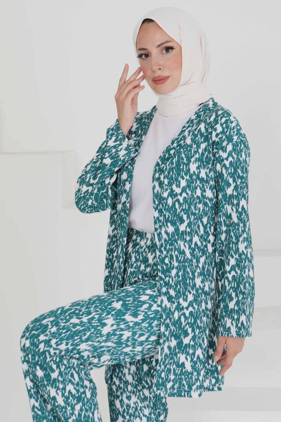 Desenli Kimono Takım Zumrut - 27132 - 4