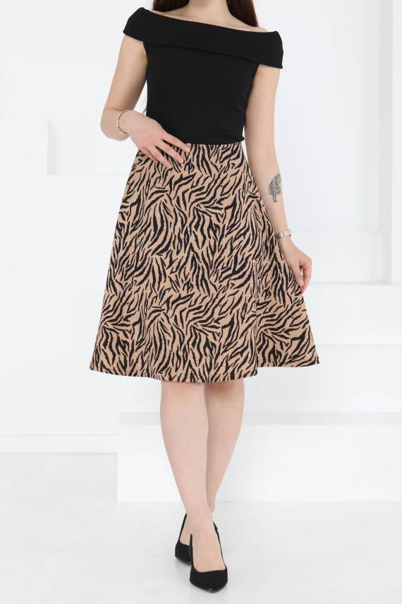 Desenli Mini Boy Etek Vizon - 27236 - 1