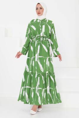 Desenli Tünelli Elbise Yesil - 27430 - 1
