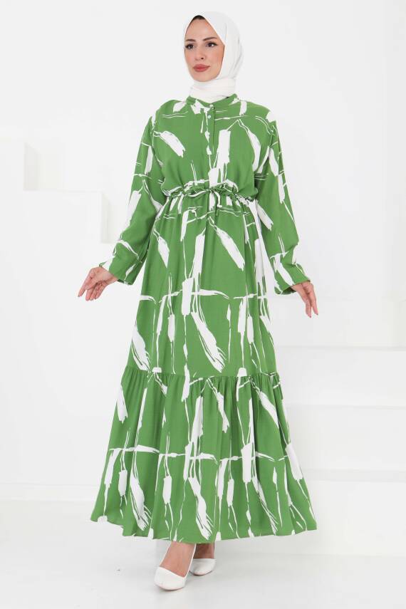 Desenli Tünelli Elbise Yesil - 27430 - 1