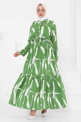 Desenli Tünelli Elbise Yesil - 27430 - 2