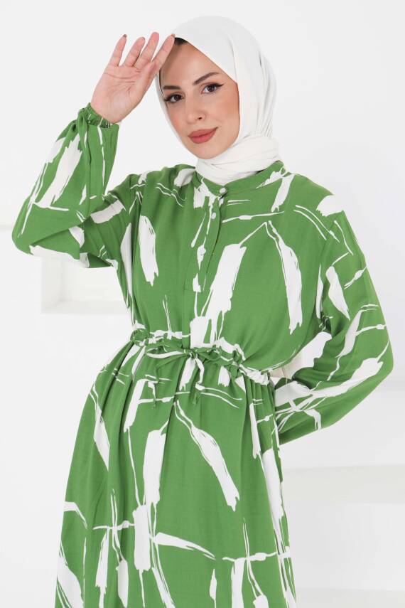 Desenli Tünelli Elbise Yesil - 27430 - 3