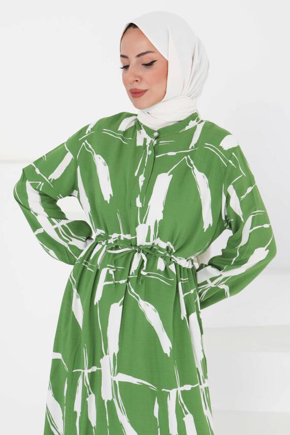 Desenli Tünelli Elbise Yesil - 27430 - 5