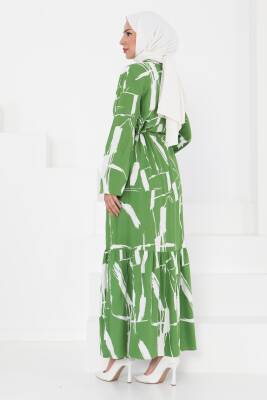 Desenli Tünelli Elbise Yesil - 27430 - 6