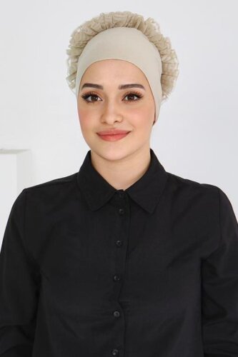 Dikişsiz Fırfırlı Bone Bej - 27618 - 3