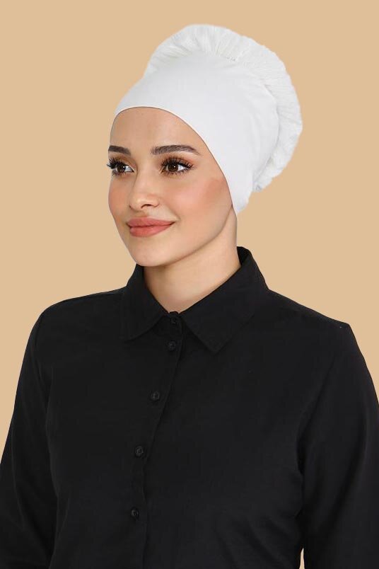 Dikişsiz Fırfırlı Bone Beyaz - 27618 - 1