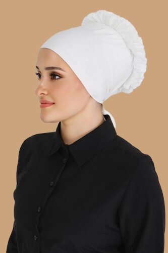 Dikişsiz Fırfırlı Bone Beyaz - 27618 - 2