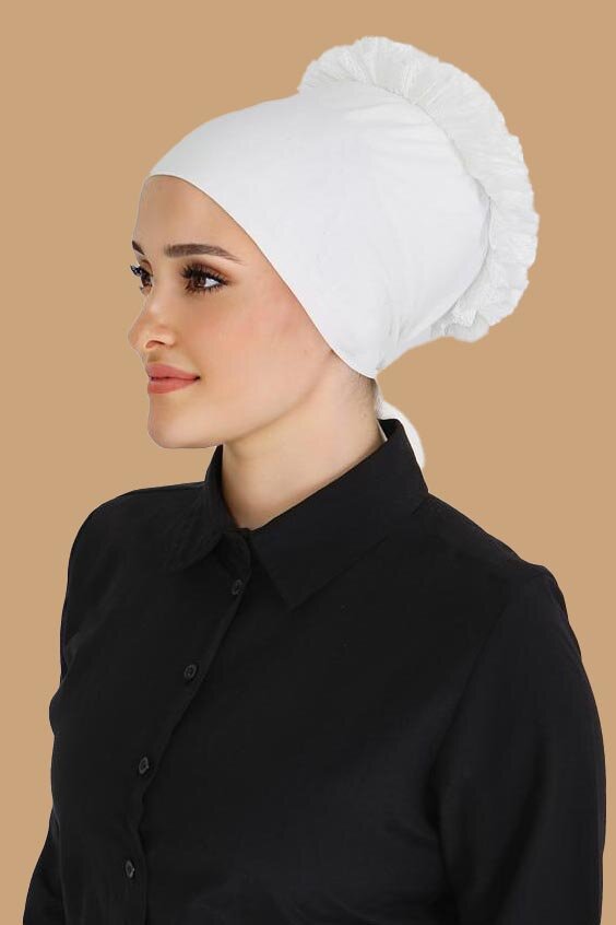 Dikişsiz Fırfırlı Bone Beyaz - 27618 - 2