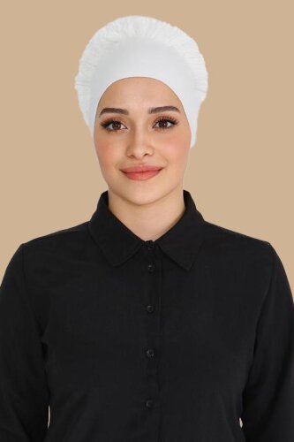 Dikişsiz Fırfırlı Bone Beyaz - 27618 - 3