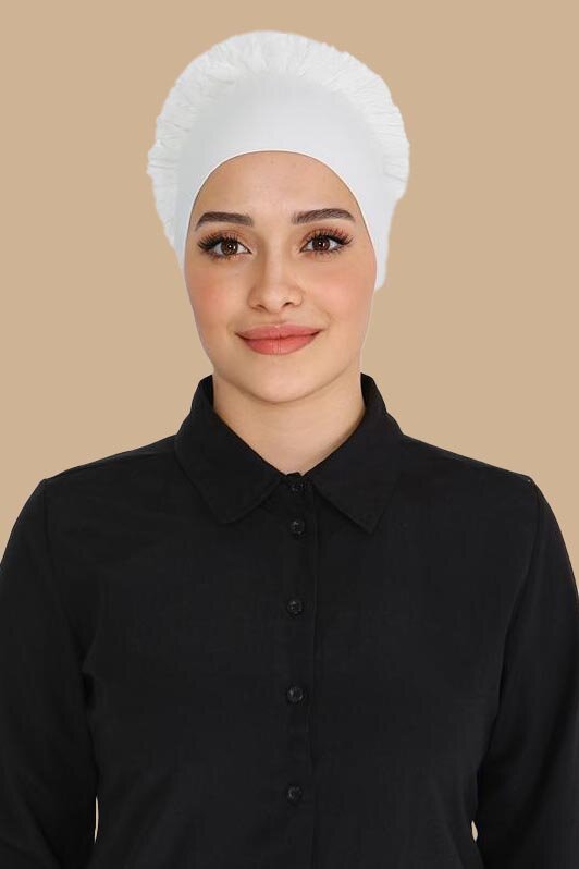 Dikişsiz Fırfırlı Bone Beyaz - 27618 - 3