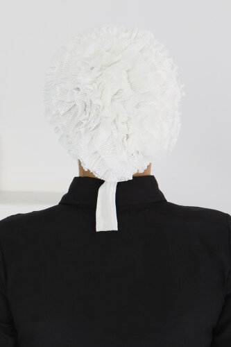 Dikişsiz Fırfırlı Bone Beyaz - 27618 - 4