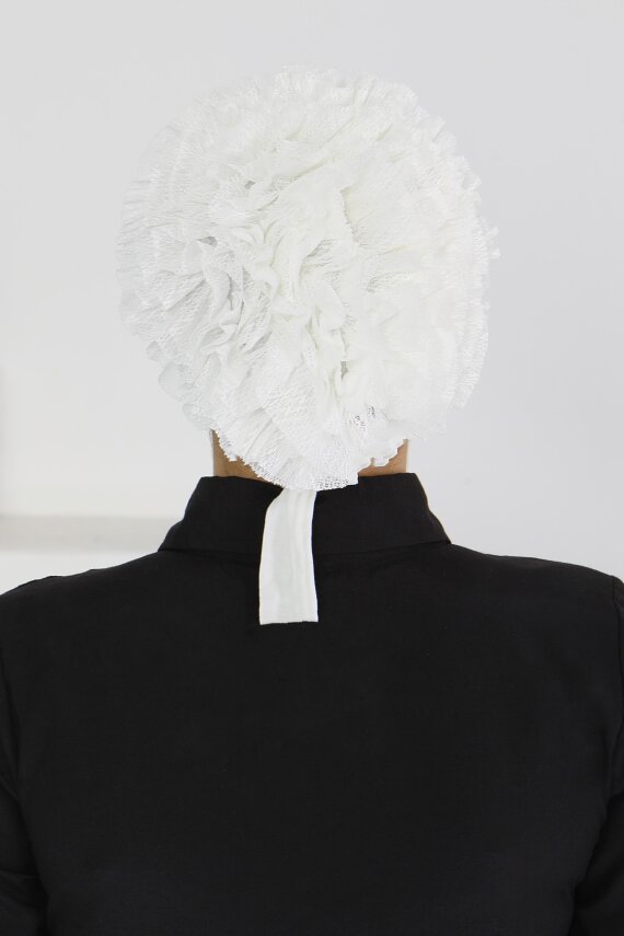 Dikişsiz Fırfırlı Bone Beyaz - 27618 - 4