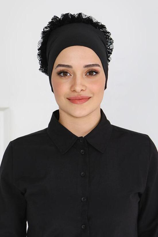 Dikişsiz Fırfırlı Bone Siyah - 27618 - 2