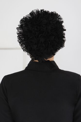 Dikişsiz Fırfırlı Bone Siyah - 27618 - 4