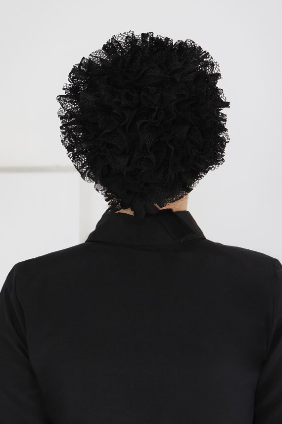 Dikişsiz Fırfırlı Bone Siyah - 27618 - 4