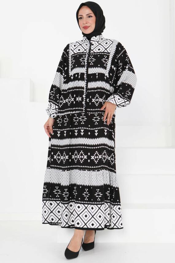 Düğme Detaylı Elbise Siyah - 27396 - 1