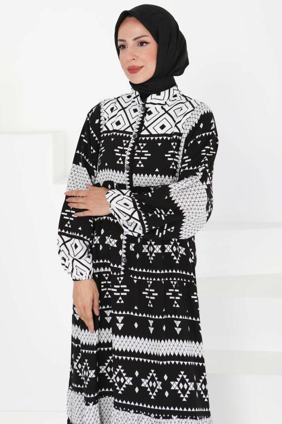 Düğme Detaylı Elbise Siyah - 27396 - 2